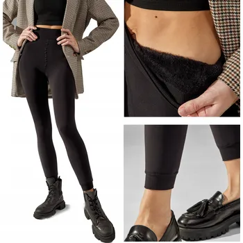 Dámské legíny Dámské zateplené termo legíny s kožíškem, silné, černé, velikost S/M