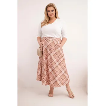 Dámská sukně Kesi Dámská sukně Plus Size kostkovaná s širokým lemem světle růžová Barva: Béžová, Velikost: UNI