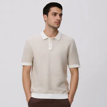 Pánský svetr Reserved - Bavlněný polo svetr - béžová - 686HT-08P - 686HT-08P-M