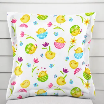 Povlak na polštářek Bavlněný povlak na polštář s lemem Sandra SA-074 Žlutá kuřátka 35 x 45 cm