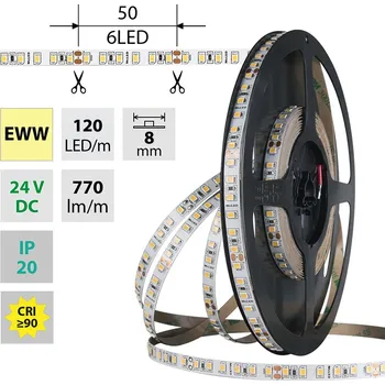 LED páska McLED ML-126.841.60.0 LED pásek SMD2835 EWW, 120LED/m, 9,6W/m, DC 24V, 770lm/m,CRI90,IP20,8mm,5m