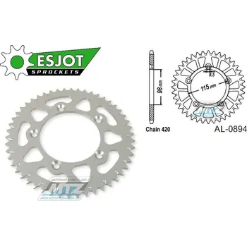Řetězová sada pro motocykl Rozeta řetězová (převodník) Dural 0894-47zubů ESJOT 51-13025-47 - barva stříbrná - KTM 65SX / 02-24 + 60SX / 97-01 + Husqvarna TC65 / 17-24 + Gas-Gas MC65 AL-0894-47-ES