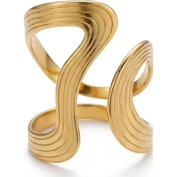 Prsten B-TOP Nastavitelný prsten z nerezové oceli ve zlatém tónu s vlnitým designem