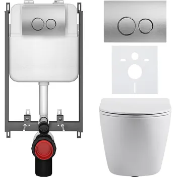 Toaletní stolek CERANO - Kompletní podomítkový WC set Cesso - bílá lesklá - WC tlačítko Prime/Duoalo, stříbrná - pro zazdění - 51x35 cm