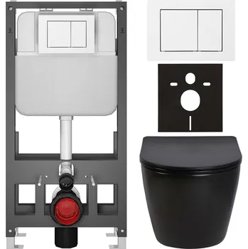 Toaletní stolek CERANO - Kompletní podomítkový WC set Verde - černá lesklá- WC tlačítko Prime/Maxio, bílá - volně stojící - předstěnová/sádrokarton instalace - 51x35 cm