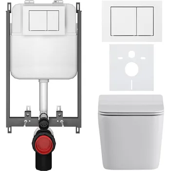 Toaletní stolek CERANO - Kompletní podomítkový WC set Forte - bílá lesklá - WC tlačítko Prime/Maxio, bílá - pro zazdění - 51x35 cm