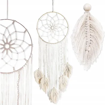 Obraz NÁSTĚNNÁ DEKORACE Z PROVÁZKOVÝCH LAPAČ SNŮ MAKRAMÉ BOHO NÁSTĚNNÉ LISTY