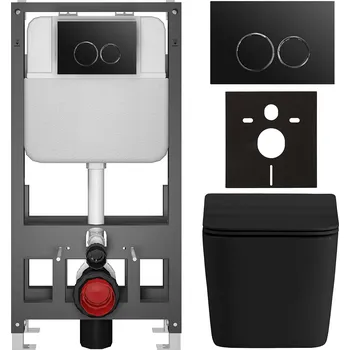 Toaletní stolek CERANO - Kompletní podomítkový WC set Forte - černá matná - WC tlačítko Prime/Duoalo, černá - volně stojící - předstěnová/sádrokarton instalace - 51x35 cm