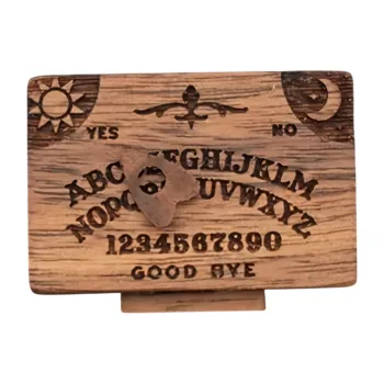Dekorativní dřevěná spiritistická destička Ouija 3,3 x 2,2 x 1 cm Mini dekorace mystický doplněk do interiéru