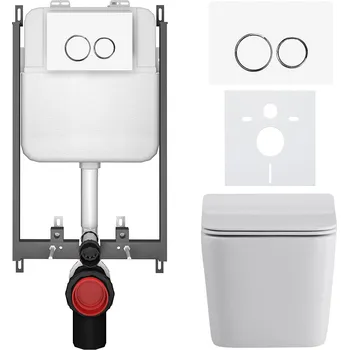 Toaletní stolek CERANO - Kompletní podomítkový WC set Forte - bílá lesklá - WC tlačítko Prime/Duoalo, bílá - pro zazdění - 51x35 cm