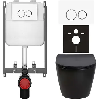 Toaletní stolek CERANO - Kompletní podomítkový WC set Verde - černá lesklá- WC tlačítko Prime/Duoalo, bílá - pro zazdění - 51x35 cm