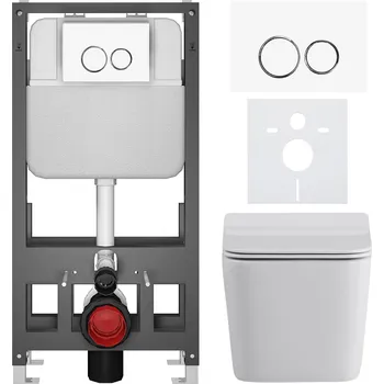 Toaletní stolek CERANO - Kompletní podomítkový WC set Forte - bílá lesklá - WC tlačítko Prime/Duoalo, bílá - volně stojící - předstěnová/sádrokarton instalace - 51x35 cm