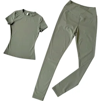 Dámské legíny Dámská sportovní souprava Tričko s krátkým rukávem Legíny Jednobarevná Nylon Spandex Fitness jóga cvičení zelená S