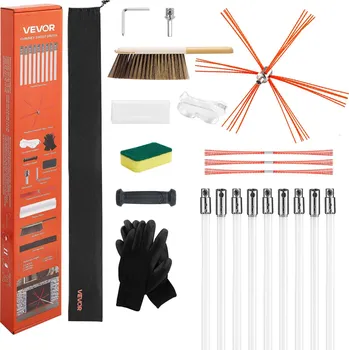 Čistící sada Vevor Souprava na čištění komína 9m, 90° ohebná, náhradní štětiny a brýle