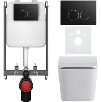 Toaletní stolek CERANO - Kompletní podomítkový WC set Forte - bílá lesklá - WC tlačítko Prime/Duoalo, černá - pro zazdění - 51x35 cm