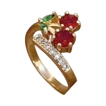 Prsten Nastavitelná velikost Univerzální Dámský prstýnek spirála Zlatá barva Dekor třešní z krystalů a gravírovaných kamínků Roztomilý módní šperk