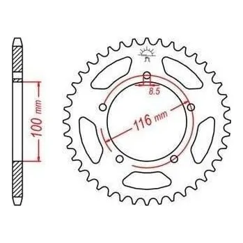 Řetězová sada pro motocykl ocelová rozeta pro sekundární řetězy typu 420, JT - Anglie (49 zubů) KAWASAKI KX 80 1983-1985