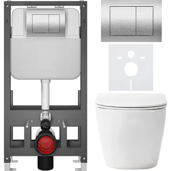 Toaletní stolek CERANO - Kompletní podomítkový WC set Verde - bílá lesklá - WC tlačítko Prime/Maxio, stříbrná - volně stojící - předstěnová/sádrokarton instalace - 51x35 cm