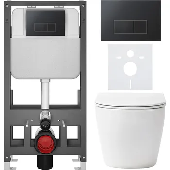 Toaletní stolek CERANO - Kompletní podomítkový WC set Verde - bílá matná - WC tlačítko Prime/Modulo, černá - volně stojící - předstěnová/sádrokarton instalace - 51x35 cm