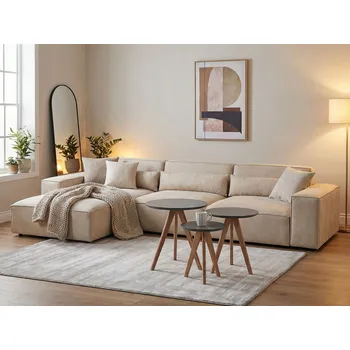 Konferenční stolek Konferenční stolek sada 3 šedohnědé desky stolu MDF kulatý moderní Beliani