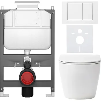 Toaletní stolek CERANO - Kompletní podomítkový WC set Verde - bílá matná - WC tlačítko Prime/Maxio, bílá - ovládání shora - předstěnová/sádrokarton instalace - 51x35 cm