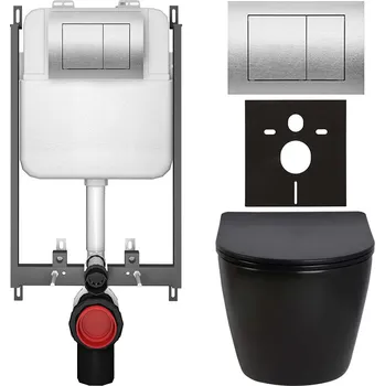 Toaletní stolek CERANO - Kompletní podomítkový WC set Verde - černá lesklá- WC tlačítko Prime/Maxio, stříbrná - pro zazdění - 51x35 cm