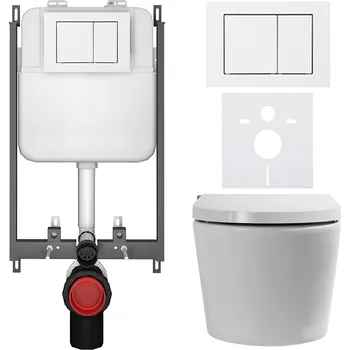 Toaletní stolek CERANO - WC závěsné s integrovaným elektronickým bidetem Cronus Standard, Vortex Rimless 180° + UF sedátko - bílá lesklá - WC tlačítko Prime/Maxio, bílá - pro zazdění - 59,3x38,4 cm