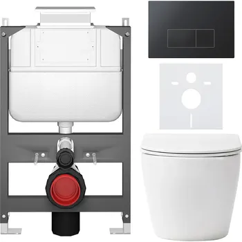 Toaletní stolek CERANO - Kompletní podomítkový WC set Verde - bílá lesklá - WC tlačítko Prime/Modulo, černá - ovládání shora - předstěnová/sádrokarton instalace - 51x35 cm