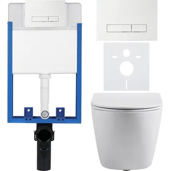 Toaletní stolek CERANO - Kompletní podomítkový WC set Lite/Cesso - bílá matná - WC tlačítko Slim, bílé - k zazdění - 49x36 cm