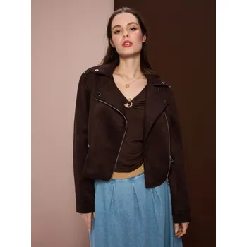 Dámský kabát Sinsay - Biker bunda z imitace semiše s ozdobnými cvočky - hnědá - 390HC-88X - 390HC-88X-XL