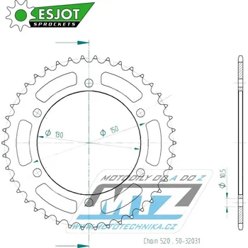 Řetězová sada pro motocykl Rozeta ocelová (převodník) 0245/3-43zubů ESJOT 50-32031-43 - Honda FMX650 + FX650 Vigor + SLR650 + VT250 + NX650 Dominator + XR600 + Yamaha YZF750R + FZ400 + YZF R6 + YZF600R Thunder Cat (Esjot má jen 95-0245/3B-43