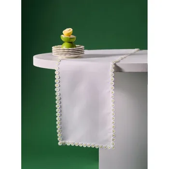 ubrus Sinsay - Jarní běhoun na stůl s krajkovým lemováním s kopretinami - bílá - 920IK-00X - 920IK-00X-ONE