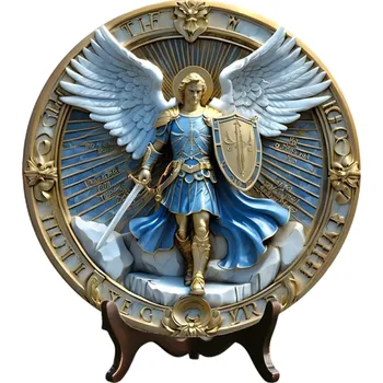 Dřevěná nástěnná dekorace anděl strážný 20 x 20 cm Kulatý 2D disk Placatá závěsná dekorace Duchovní ozdoba interiéru