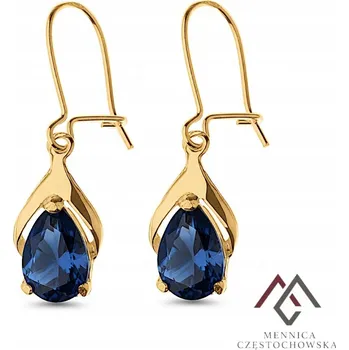 Náušnice KRÁSNÉ POZLACENÉ NÁUŠNICE DROBNÉ VISACÍ SLZIČKY SE SAFÍROVÝMI ZIRKONY