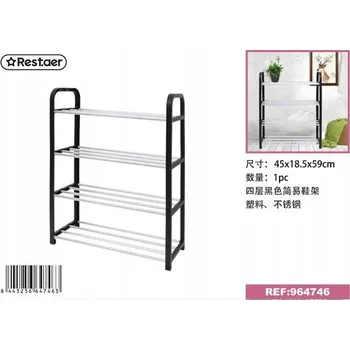 regál Čtyřpatrový regál na boty, černý, kovový