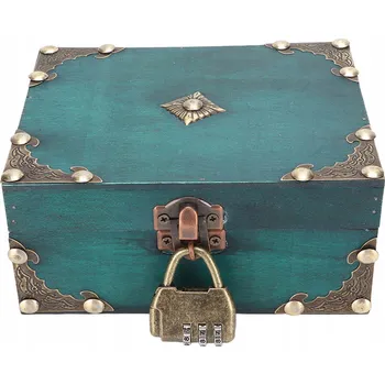 Úložný box Dřevěná truhla na poklady se šifrovacím zámkem