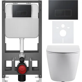 Toaletní stolek CERANO - Kompletní podomítkový WC set Cesso - bílá matná - WC tlačítko Prime/Modulo, černá - volně stojící - předstěnová/sádrokarton instalace - 51x35 cm