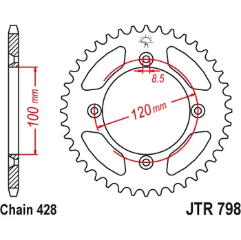 Řetězová sada pro motocykl Řetězová rozeta JT JTR 798-48 48 zubů, 428 YAMAHA YZ 85 2002-2020