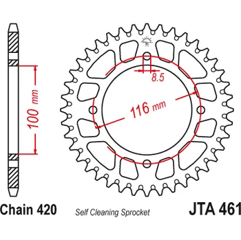 Řetězová sada pro motocykl Hliníková řetězová rozeta JT JTA 461-50BLK 50 zubů, 420 černá KAWASAKI KX 80 1998-1999