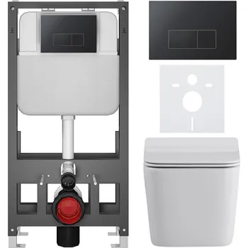 Toaletní stolek CERANO - Kompletní podomítkový WC set Forte - bílá lesklá - WC tlačítko Prime/Modulo, černá - volně stojící - předstěnová/sádrokarton instalace - 51x35 cm