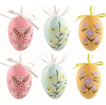 Velikonoční dekorace ANDĚL Velikonoční vejce plastová Květiny 6 cm na zavěšení, 6 ks v sáčku