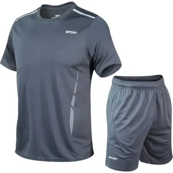 Pánská sportovní souprava Tričko s krátkým rukávem Kraťasy Jednobarevná Polyester Fitness běh trénink volný čas šedá S