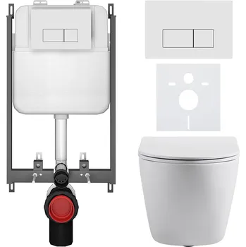 Toaletní stolek CERANO - Kompletní podomítkový WC set Cesso - bílá matná - WC tlačítko Prime/Modulo, bílá - pro zazdění - 51x35 cm