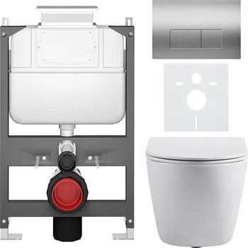 Toaletní stolek CERANO - Kompletní podomítkový WC set Cesso - bílá lesklá - WC tlačítko Prime/modulo, stříbrná - ovládání shora - předstěnová/sádrokarton instalace - 51x35 cm