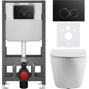 Toaletní stolek CERANO - Kompletní podomítkový WC set Cesso - bílá lesklá - WC tlačítko Prime/Duoalo, černá - volně stojící - předstěnová/sádrokarton instalace - 51x35 cm