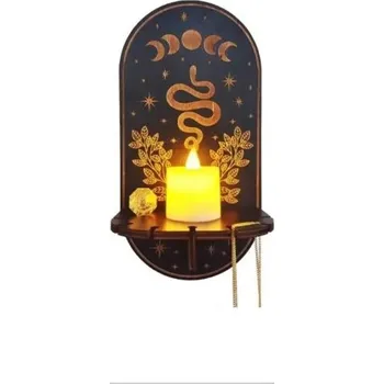 Dekorativní nástěnný držák na svíčku 21 x 11 cm Dřevěná police ve tvaru hada Mystická bytová dekorace na zeď