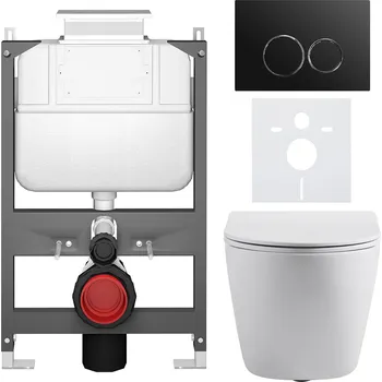 Toaletní stolek CERANO - Kompletní podomítkový WC set Cesso - bílá matná - WC tlačítko Prime/Duoalo, černá - ovládání shora - předstěnová/sádrokarton instalace - 51x35 cm