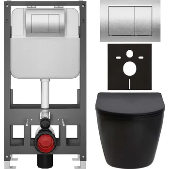 Toaletní stolek CERANO - Kompletní podomítkový WC set Verde - černá matná - WC tlačítko Prime/Maxio, stříbrná - volně stojící - předstěnová/sádrokarton instalace - 51x35 cm