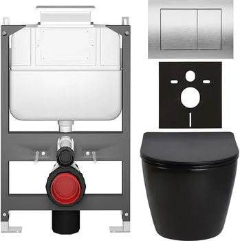 Toaletní stolek CERANO - Kompletní podomítkový WC set Verde - černá lesklá- WC tlačítko Prime/Maxio, stříbrná - ovládání shora - předstěnová/sádrokarton instalace - 51x35 cm