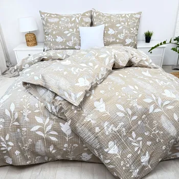 Povlečení Francouzské krepové povlečení Louka béžová Zapínání: zip, Velikost polštáře: 2x50x70, Velikost přikrývky: 200x200 Šev uprostřed